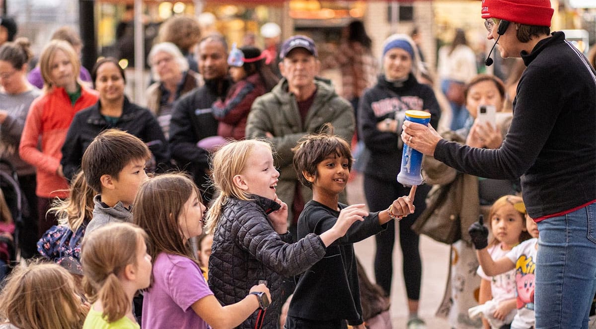 children watching science presentation