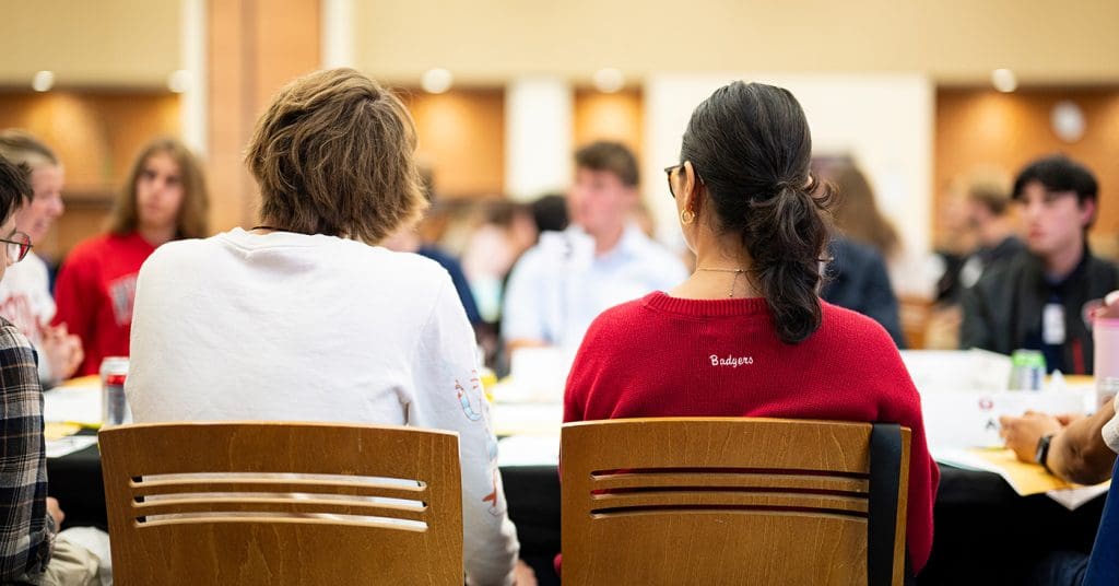 A group of students take part in the first UW Deliberation Dinner event
